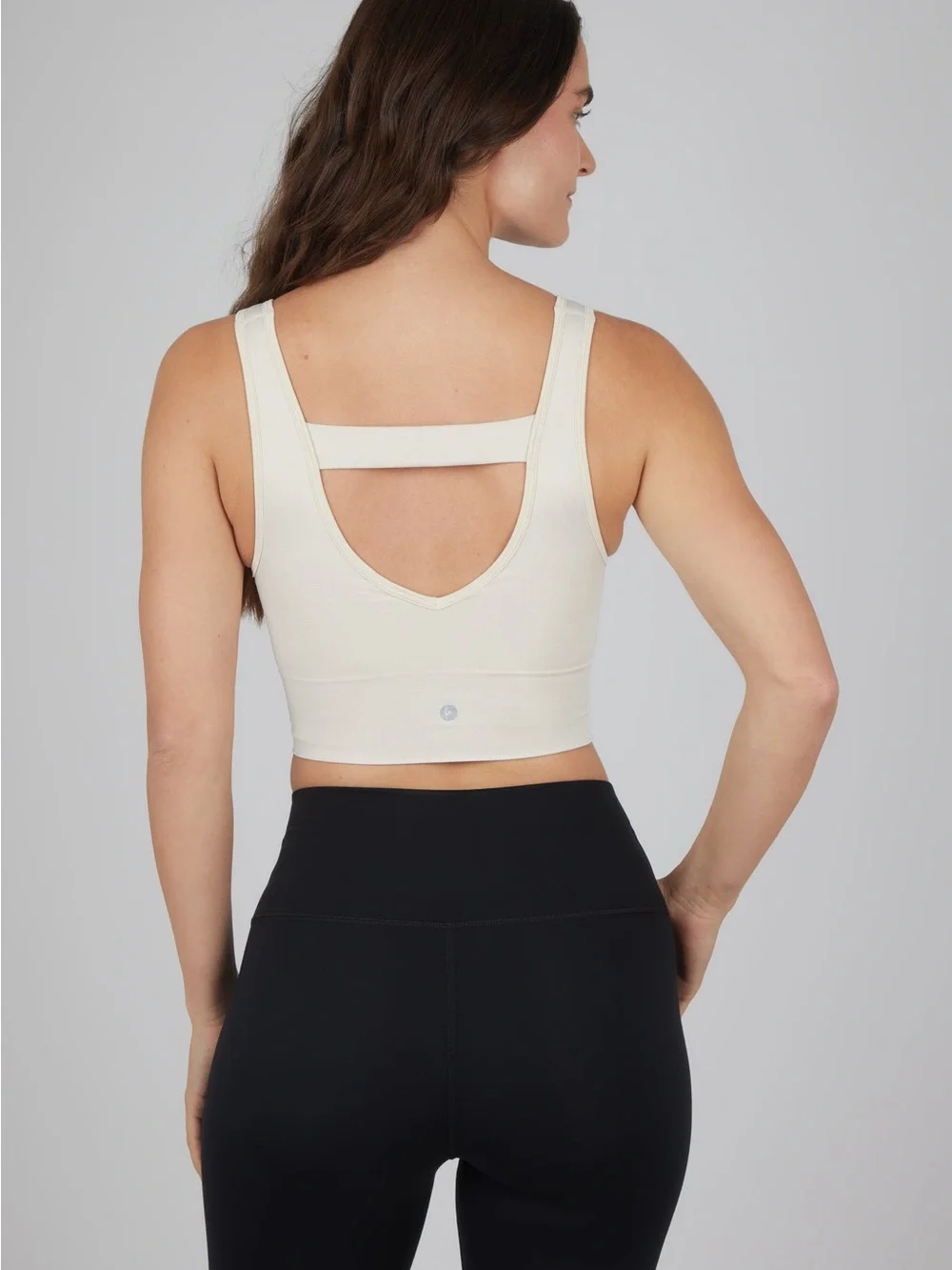 90 Degree By Reflex Ribbed V-Neck Sports Bralette in Light Gray - Picture 1 of 7